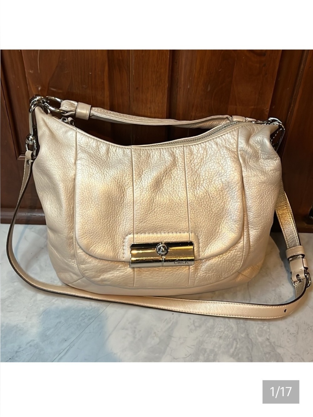 Coach  Kristen 16808 metallic pearl leather Shoulder bag  Satchel  Crossbody EUC